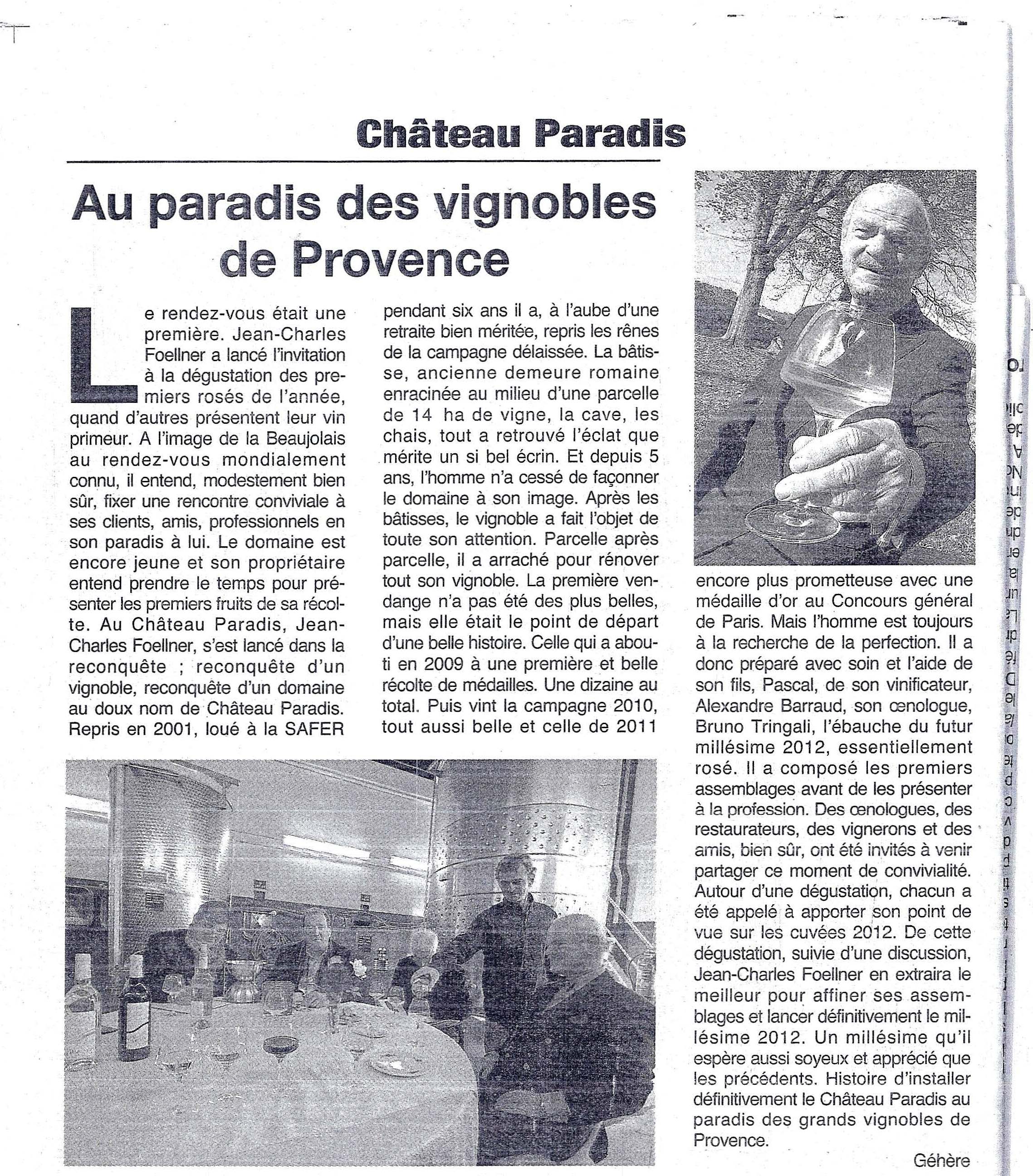Au Paradis des Vignobles de Provence - Article du magazine « En Pays Varois » de Novembre 2012