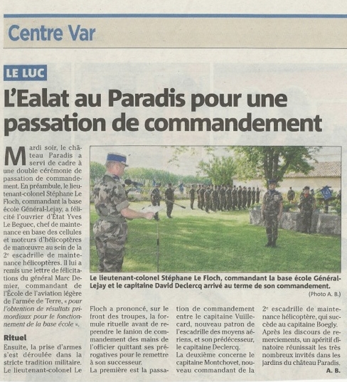 EALAT Passation de commandement au Paradis