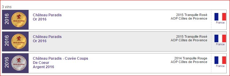 Chateau Paradis Médailles 2016 Lyon
